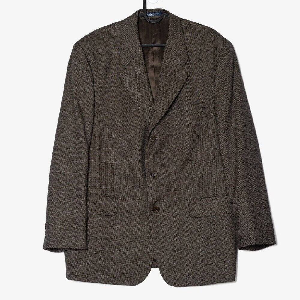 Vintage Chaps Ralph Lauren Mens 44R 3-Piece Wool Suit 36x30 Houndstooth